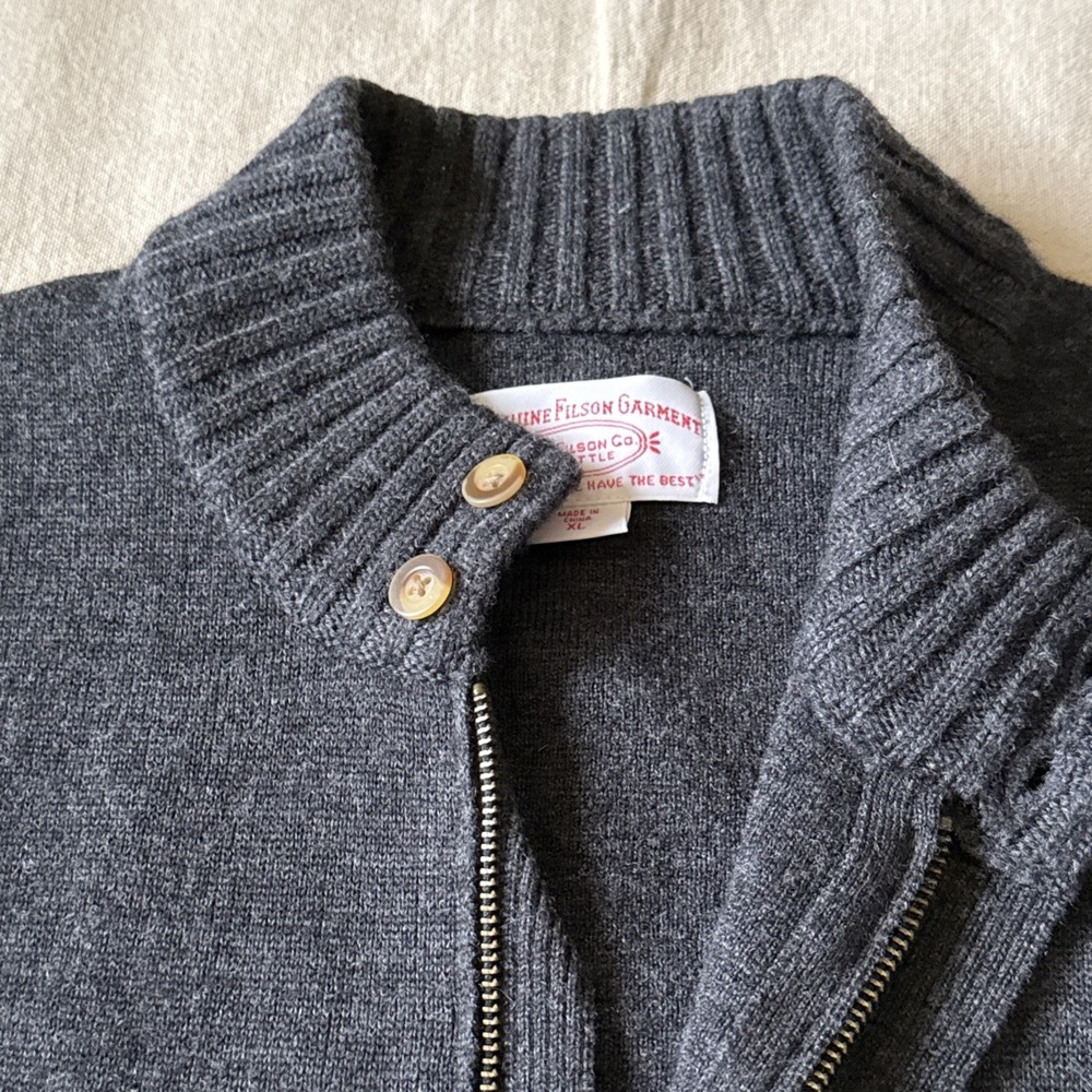 C.C. Filson Wool Full Zip Cardigan Pockets Gray Sz XL Grandpa Core Cottage Core - Picture 2 of 12